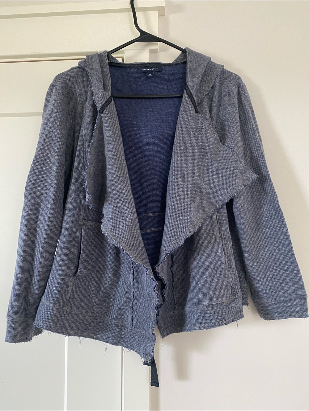 Tommy Hilfiger Gray Knit Hooded Jacket Raw Edges